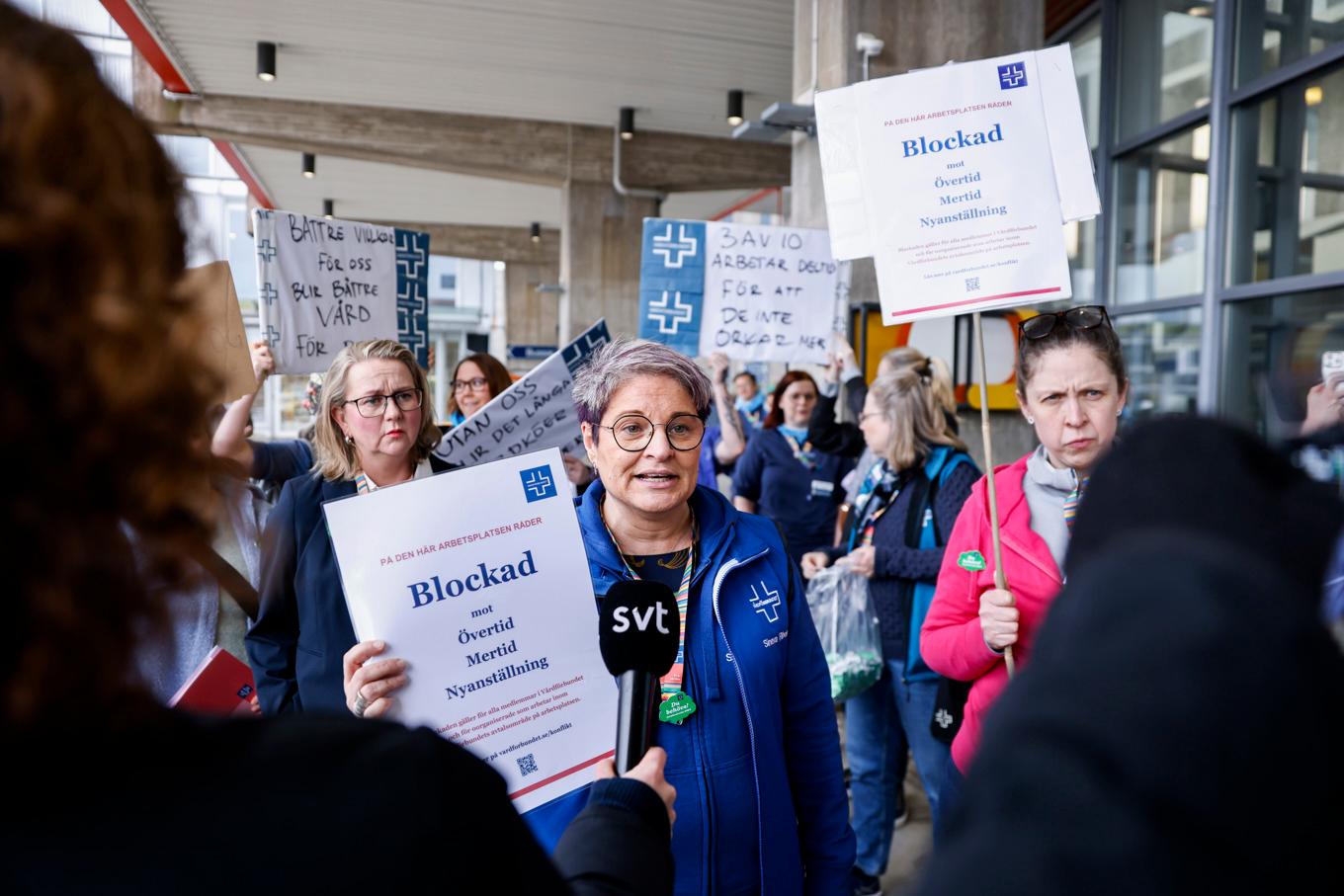 Sineva Ribeiro, ordförande Vårdförbundet, vid en aktion utanför Karolinska sjukhuset (KS) i Huddinge. Arkivbild. Foto: Caisa Rasmussen/TT