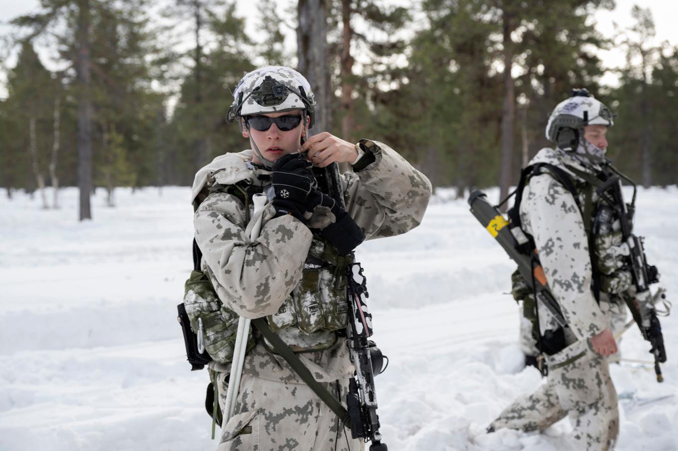 Soldater under en nordisk försvarsövning i mars. Arkivbild. Foto: Anders Wiklund/TT