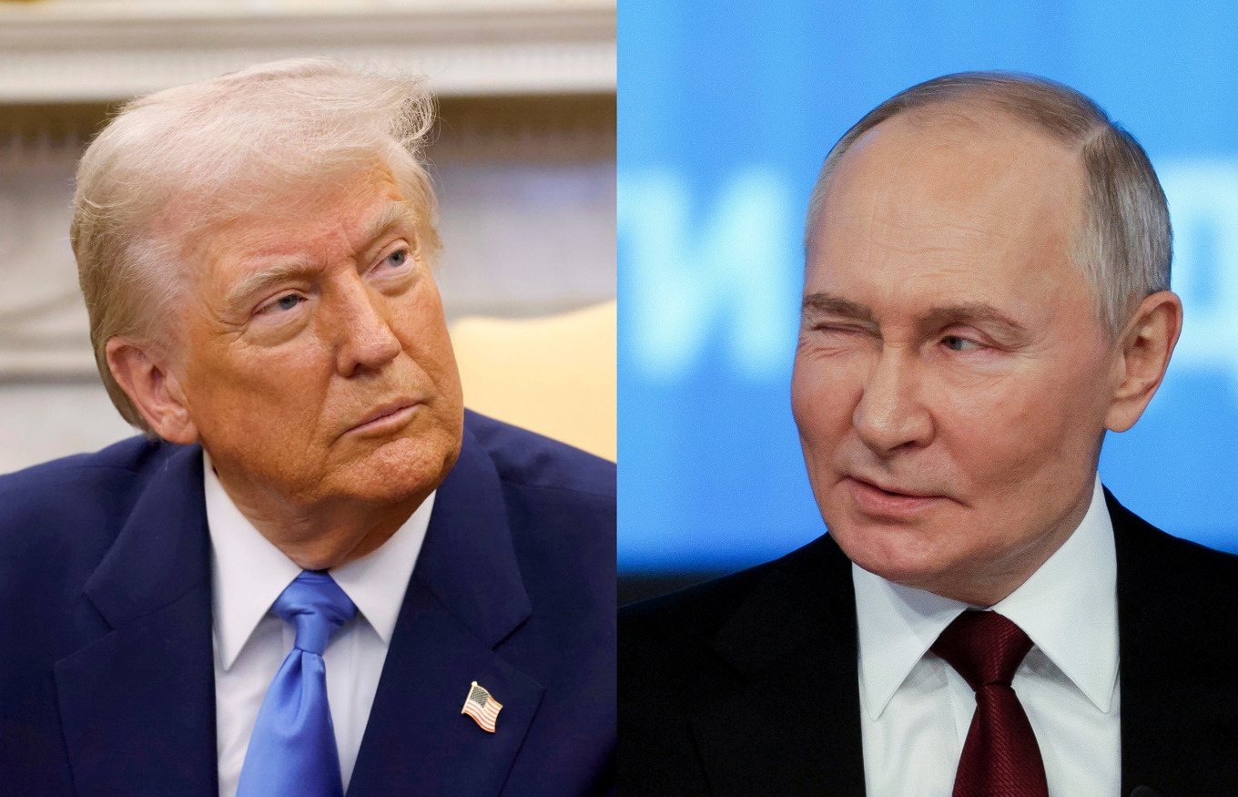 Montage på USA:s president Donald Trump och Rysslands president Vladimir Putin. Foto: AP/TT