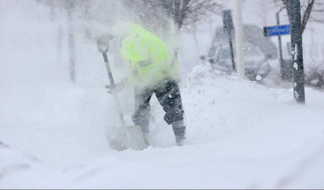 Dags att ta fram snöskyffeln igen. På vissa håll kan det komma ett par centimeter nysnö. Foto: Johan Nilsson/TT-arkivbild