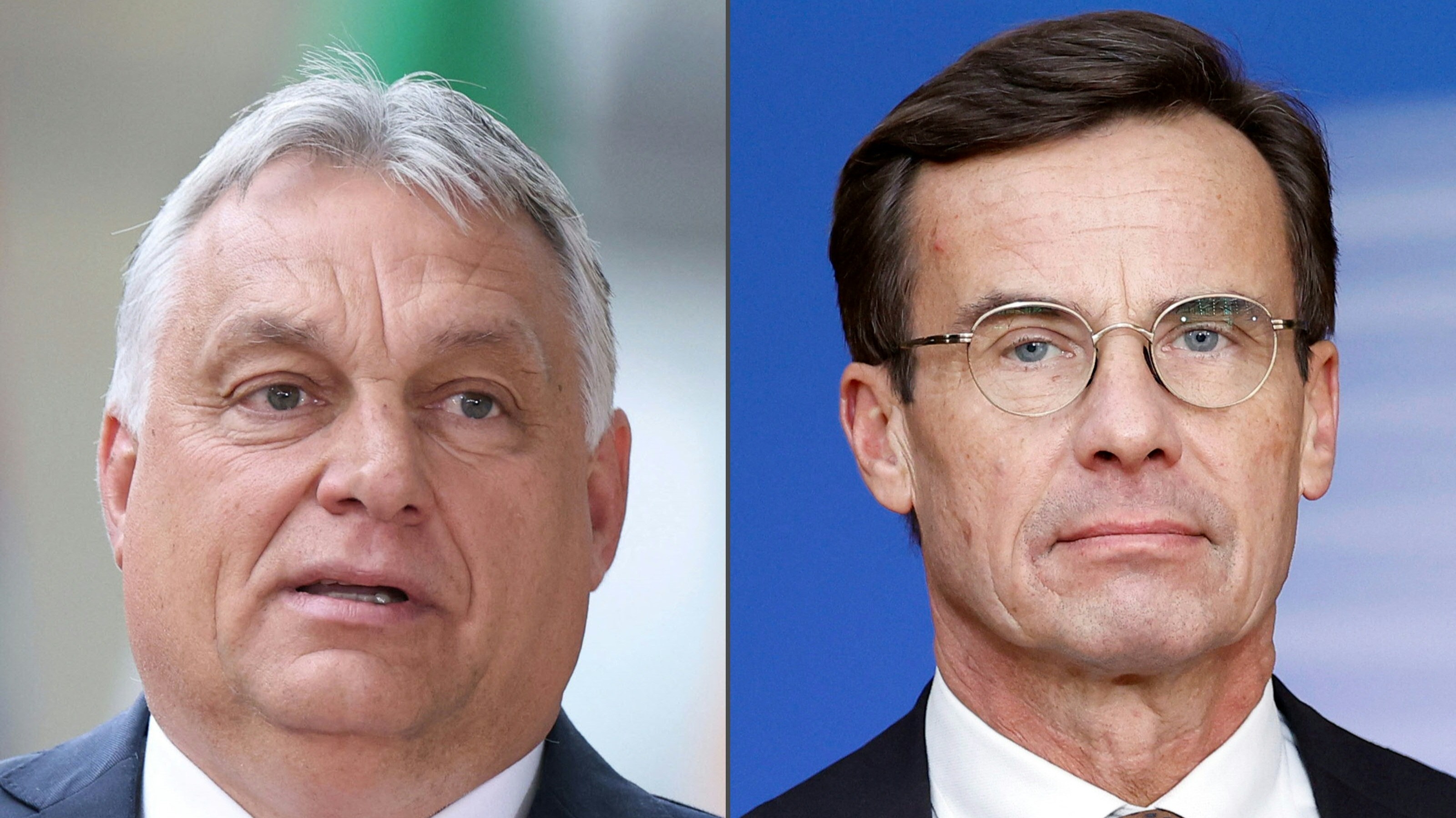 Ungerns premiärminister Viktor Orbán och den svenske statsministern Ulf Kristersson (M) träffades i Bryssel vid ett extrainsatt EU-toppmöte men tycks ha haft svårt att få till ett bilateralt möte. Foto: Kenzo Tribouillard/AFP via Getty Images