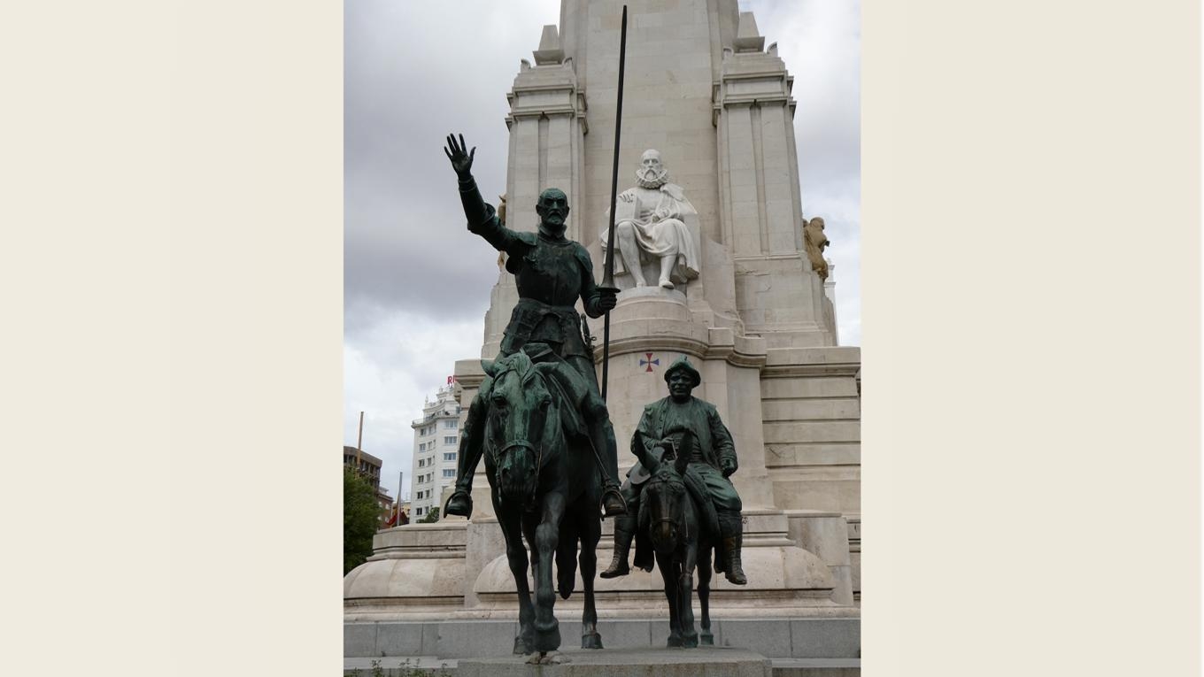 Staty av Don Quijote och Sancho Panza i Madrid.
Foto: Public Domain