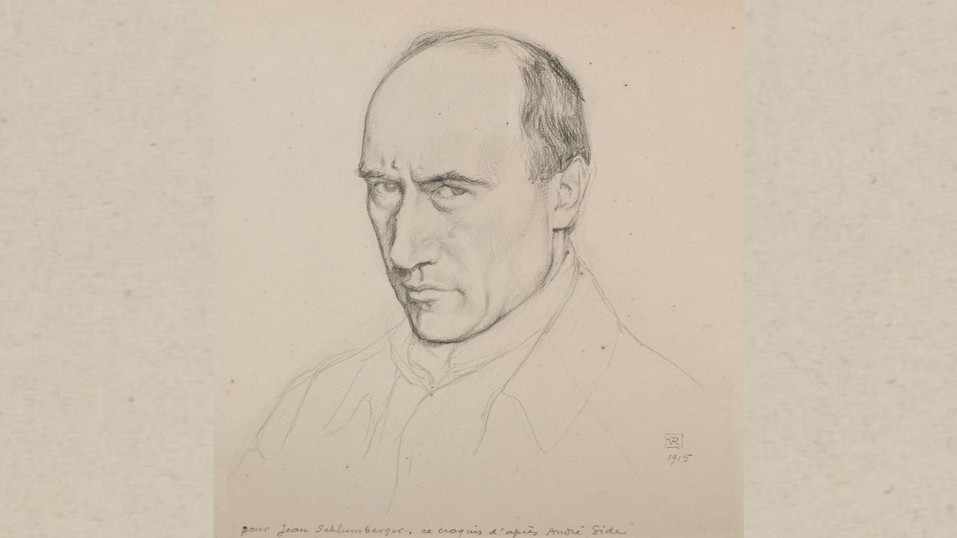 André Gide, Nobelpristagaren i litteratur 1947, teckning från 1915 av Théo van Rysselberghe (1862–1926). Foto: Public Domain