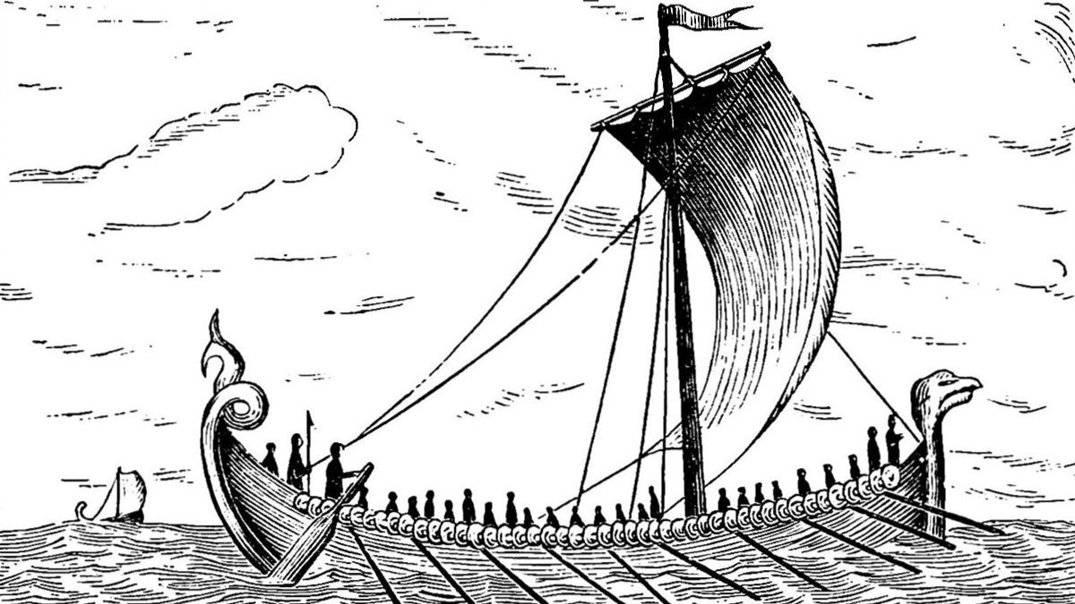 Illustration av vikingaskepp (1880). Foto: Public Domain