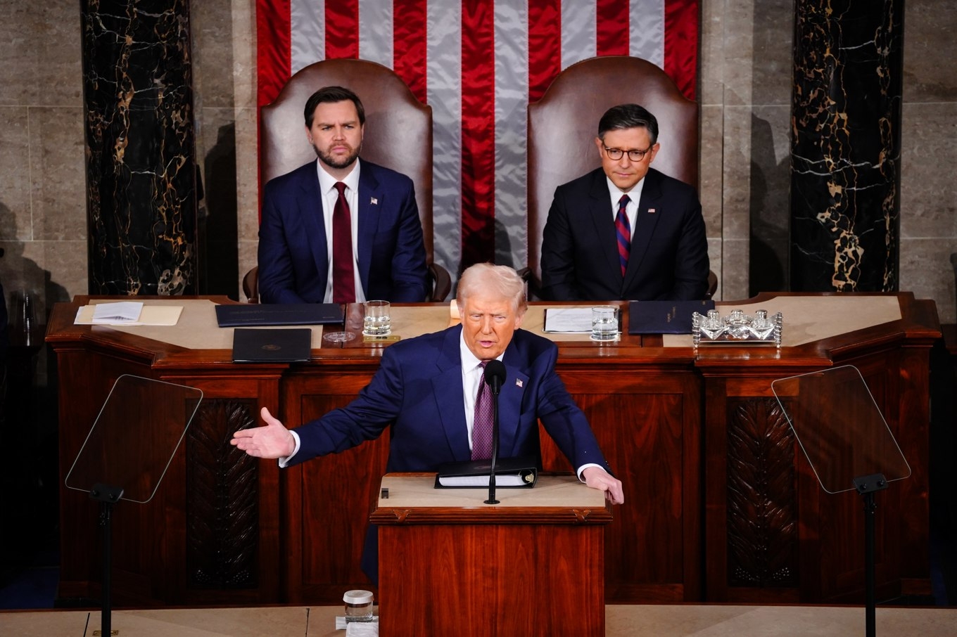 President Donald Trump talar inför kongressen på Capitol Hill i Washington D.C. den 4 mars. Talet möttes av protester från demokrater. Foto: Madalina Vasiliu