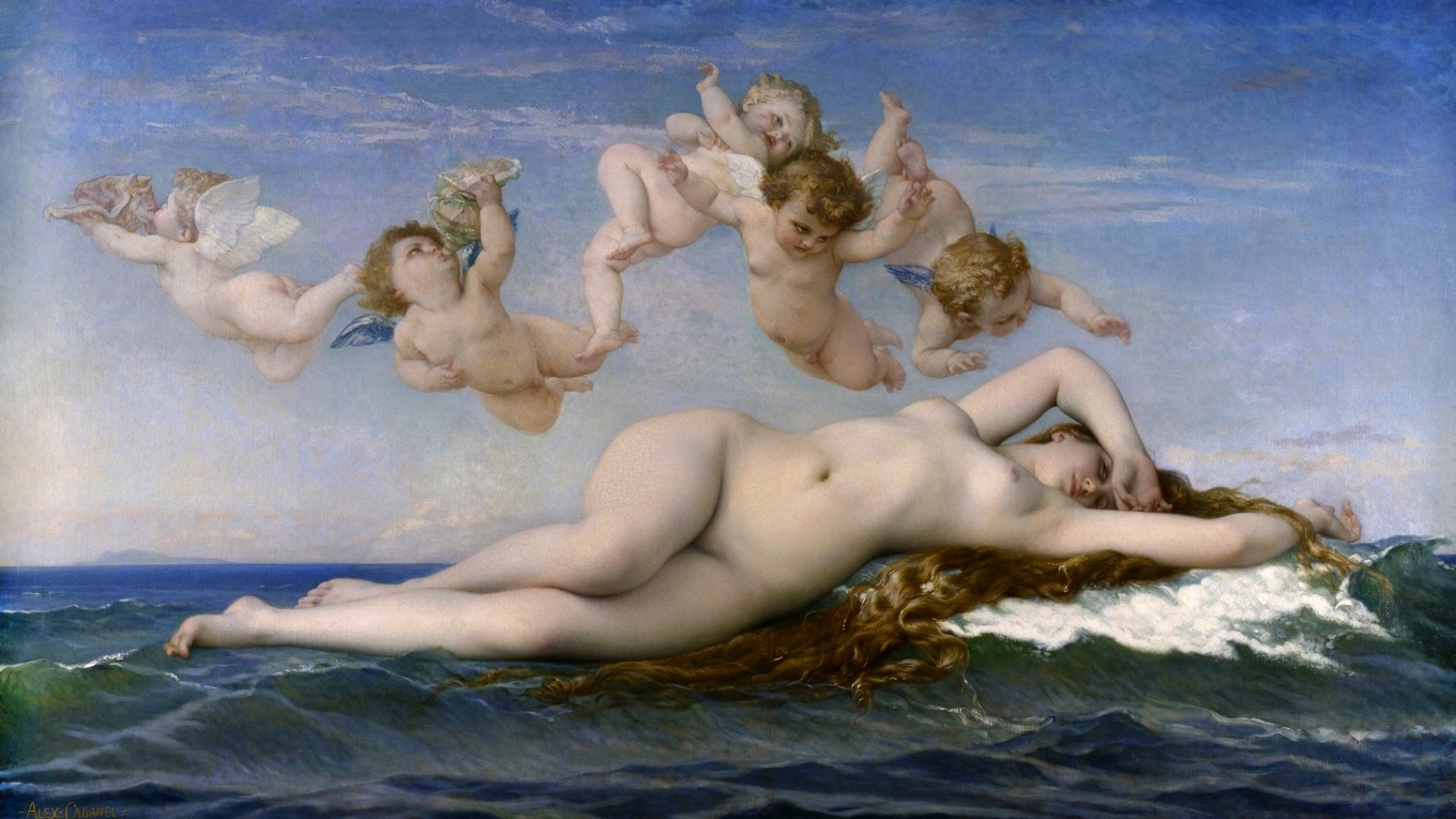 Inte minst i bildkonsten möter vi beundran för kroppens skönhet. ”Venus födelse”, målning av Alexandre Cabanel (1823–1989).
Foto: Public Domain