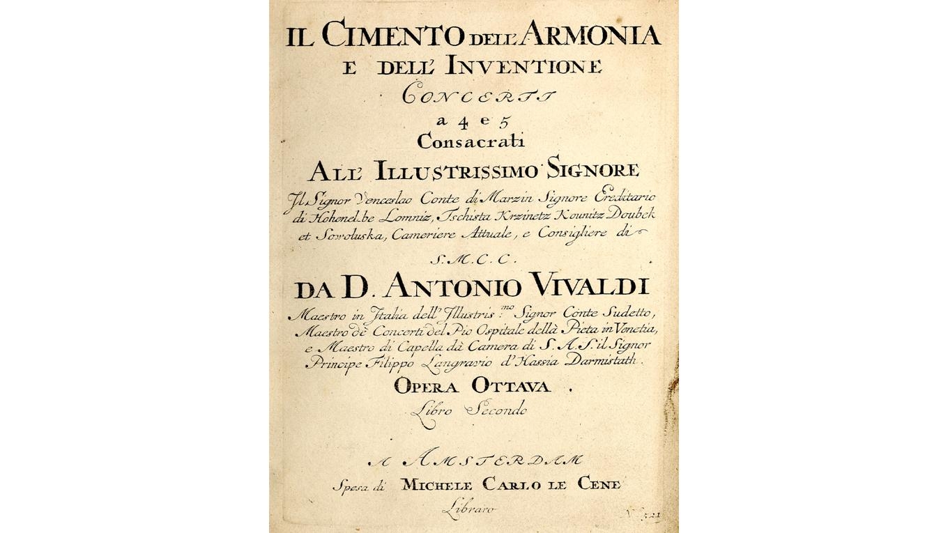 Titelsidan på Vivaldis ”Cimento dell’Armonia e dell’Invenzione”, i vilken ”De fyra årstiderna” ingår. Foto: Public Domain