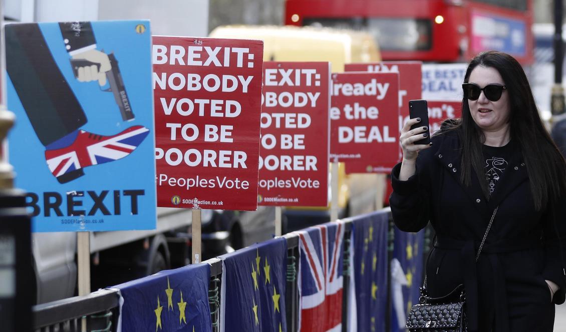 Brexitfrågan river upp starka känslor i Storbritannien. Foto: Alastair Grant/AP/TT