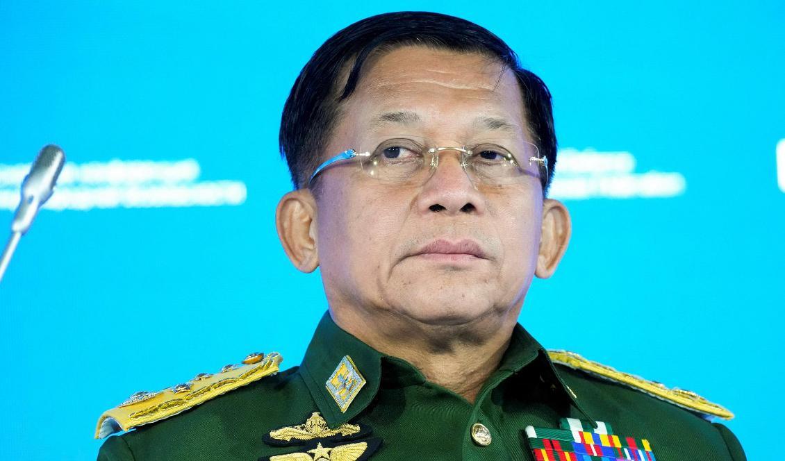 

Ledaren för Myanmars militärjunta, Min Aung Hlaing, under en konferens i Moskva i Ryssland den 23 juni 2021. Foto: Alexander Zemlianichenko/POOL/AFP via Getty Images                                                                                        