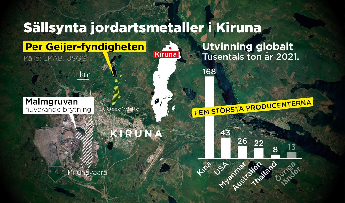 Järnmalmen vid Per Geijer-området i Kiruna innehåller ovanligt rikliga mängder av de sällsynta jordartsmetallerna. Foto: Johan Hallnäs