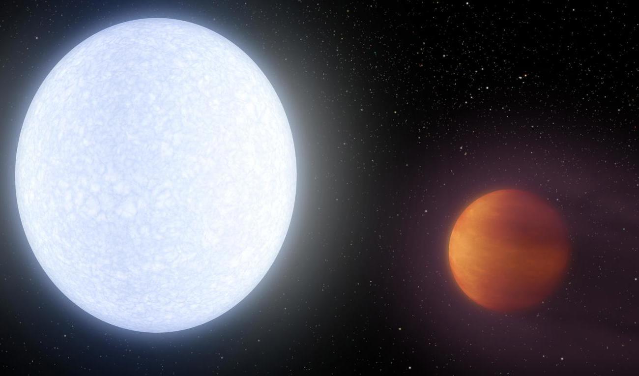 Exoplaneten KELT-9b samt dess stjärna KELT-9. Foto: NASA/JPL-Caltech