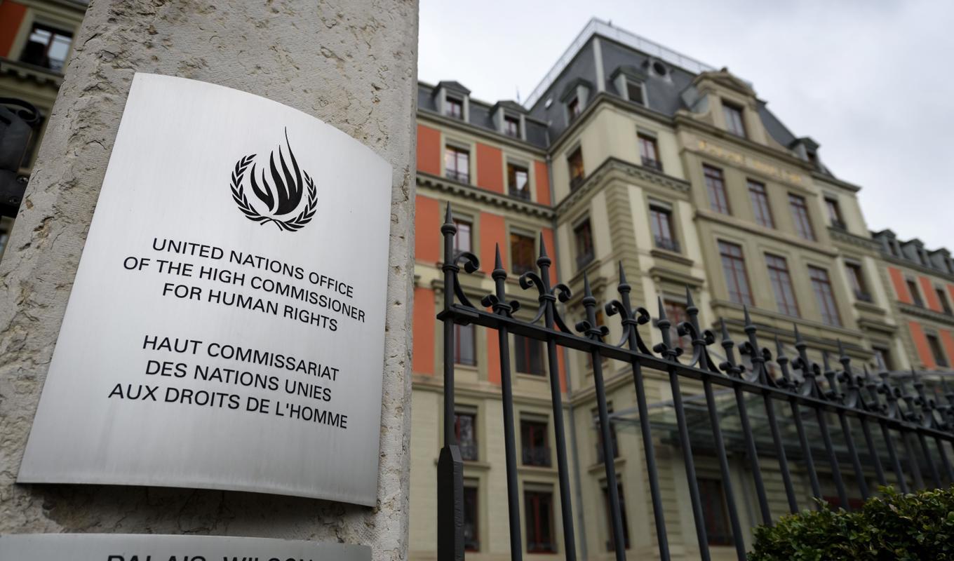 Kontoret för FN:s högkommissarie för mänskliga rättigheter (OHCHR) i Genève. OHCHR är ett FN-organ som ICJ samarbetat med för sin rapport. Foto: Fabrice Coffrini/AFP via Getty Images