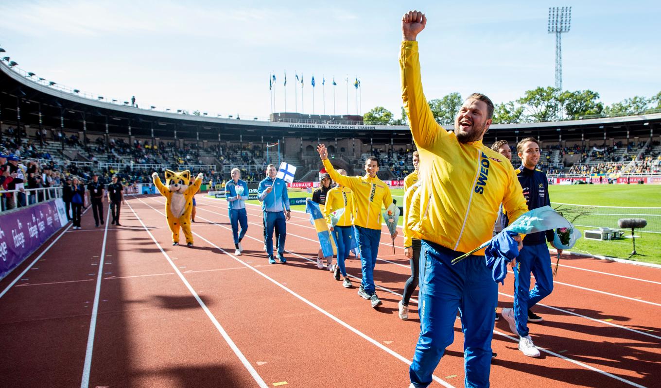 Precis som här på Stockholm Stadion för två år sedan hoppas Daniel Ståhl att kunna hjälpa fram Sverige till seger. Foto: Christine Olsson