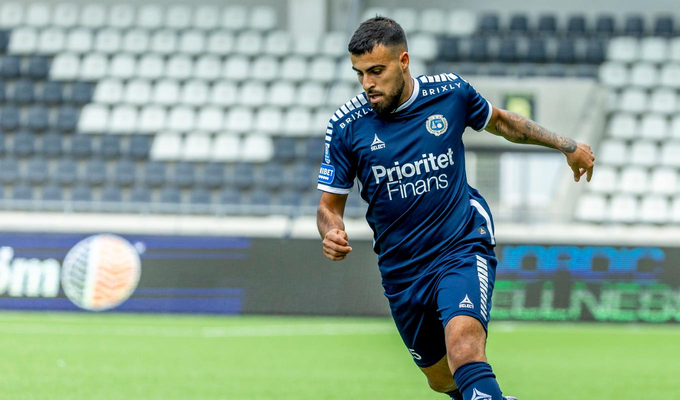 Utsiktens Ihab Naser in action mot Jönköpings Södra i juli. Matchen vann Utsikten men under hösten har trepoängarna blivit mer sällsynta. Foto: Adam Ihse/TT