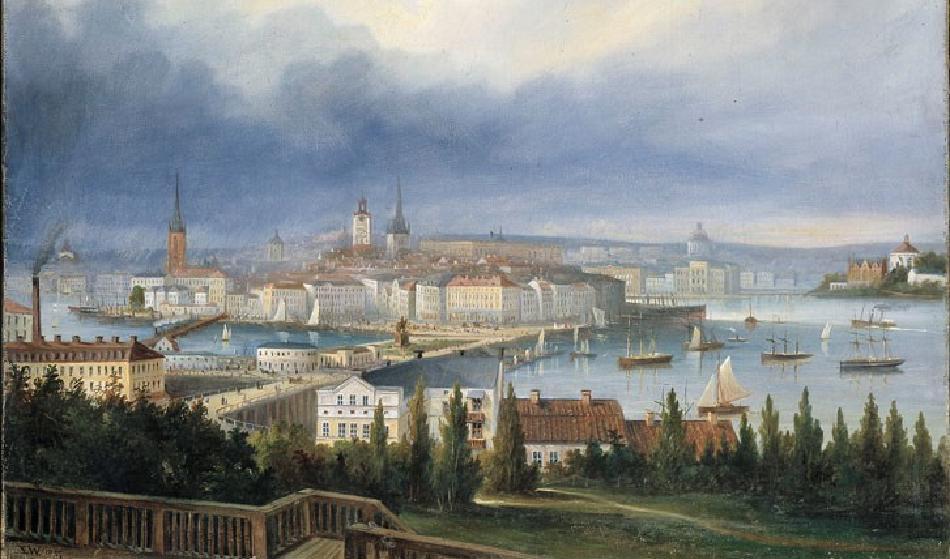 Utsikt från Mosebacke, målning från 1875 av Paul Emil Wallenstråle (1820–1897). Foto: Stockholms stadsmuseum