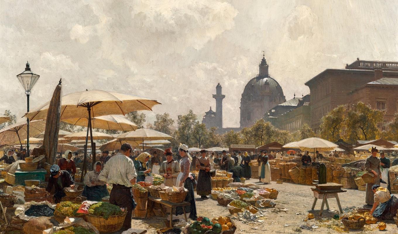 Der Alte Naschmarkt in Wien, målning av den österrikiske art nouveau konstnären Carl Moll (1861–1945). Foto: Public Domain