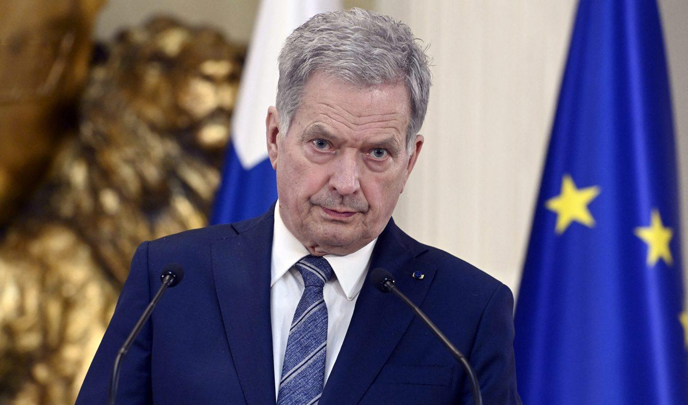 Finlands president Sauli Niinistö håller en presskonferens den 15 maj 2022. Foto: Heikki Saukkomaa/AFP via Getty Images