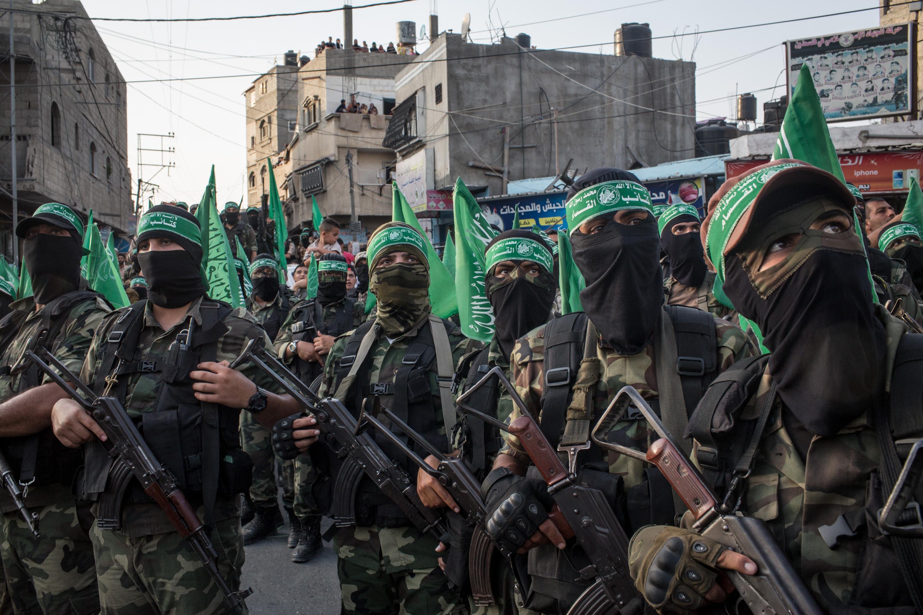 Palestinska Hamas-soldater i Bani Suheila i staden Gaza den 20 juli 2017. Foto: Chris McGrath/Getty Images