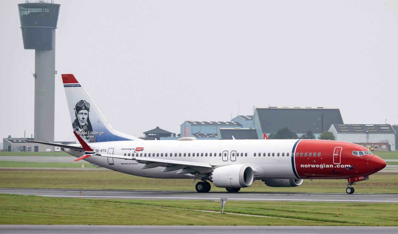 Ett Boeing 737 Max 8-plan tillhörandes Norwegian. Arkivbild. Foto: Johan Nilsson/TT