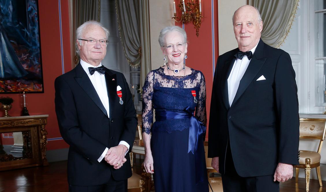 Nordens tre regenter kung Carl Gustaf, drottning Margrethe och kung Harald. Arkivbild. Foto: Lise Åserud/NTB Scanpix/TT