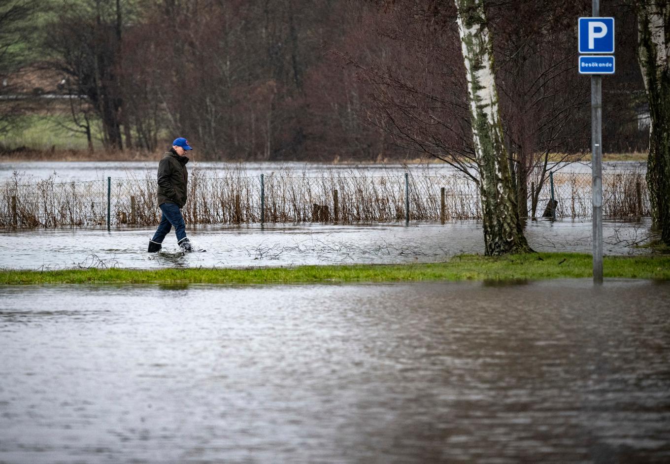 Den höga vattennivån i Kävlingeån har fått SMHI att utfärda en så kallad orange varning för höga flöden – samtidigt är marken mättad. Arkivbild från i januari. Foto: Johan Nilsson/TT