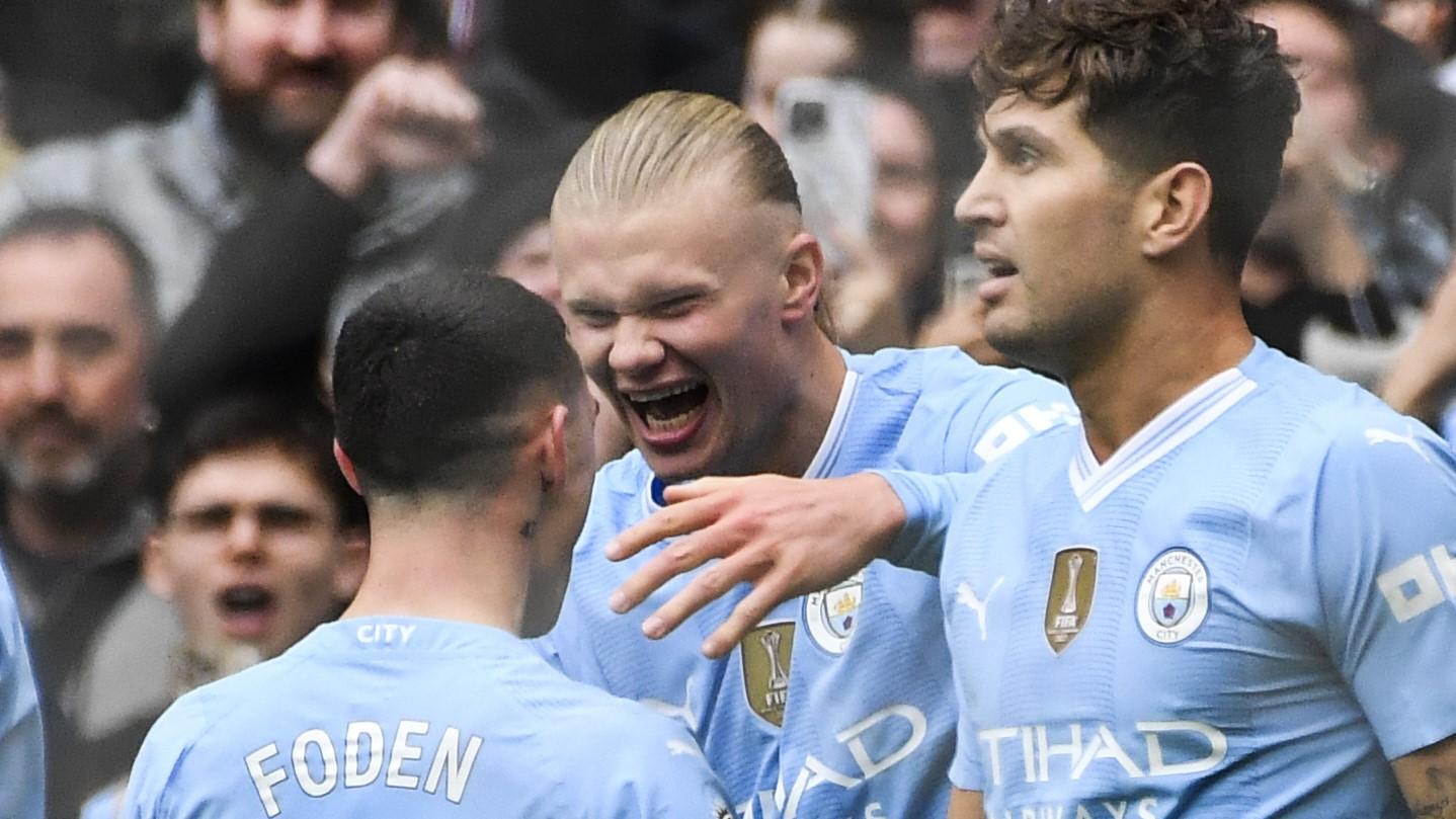 Regerande mästarlaget Manchester City – med superstjärnan Erling Braut Haaland – kommer till Parken i Köpenhamn. Arkivbild. Foto: Rui Vieira/AP/TT