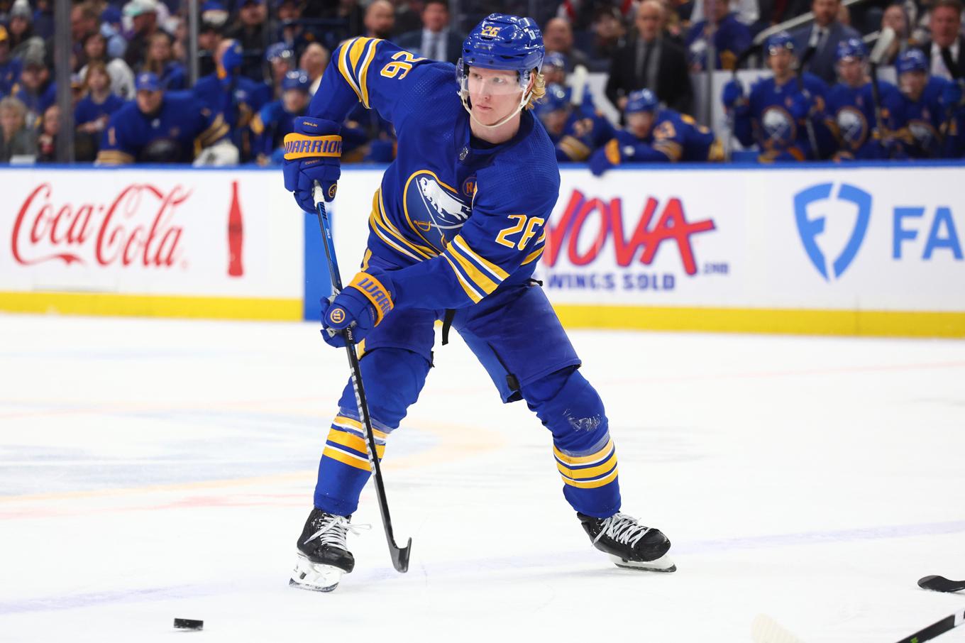 Buffalo Sabres back Rasmus Dahlin avgjorde i förlängningen mot Tampa Bay. Arkivbild. Foto: Jeffrey T. Barnes/AP/TT