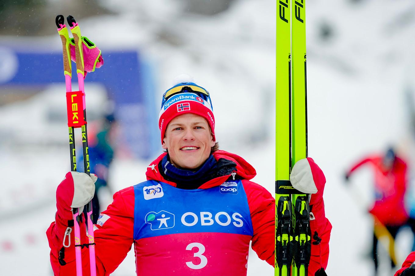 Johannes Høsflot Klæbo vann femmilen i Holmenkollen. Foto: Beate Oma Dahle/NTB/TT