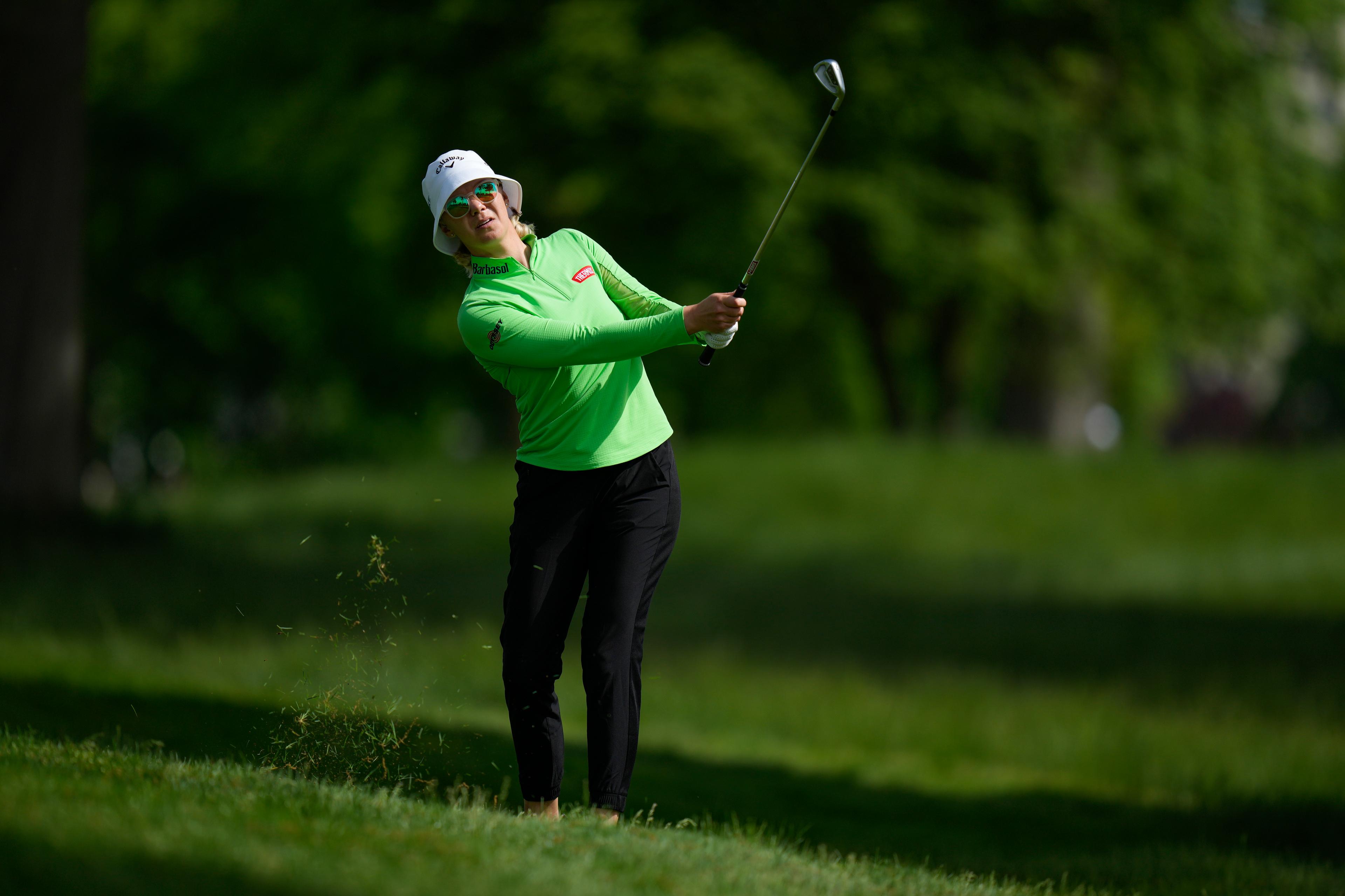 Madelene Sagström under LPGA-tourtävlingen i New Jersey. Foto: Seth Wenig/AP/TT