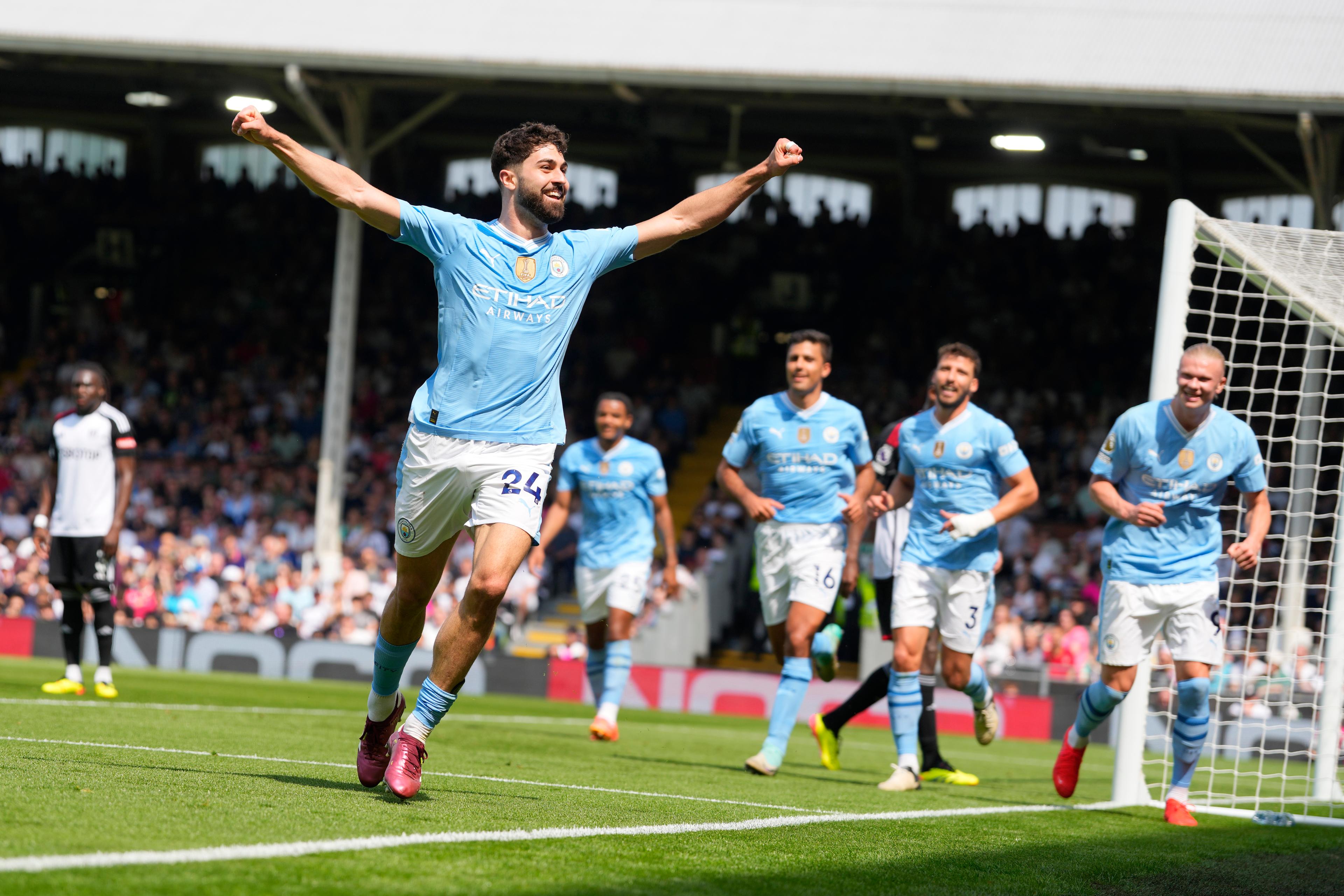 Josko Gvardiol blev tvåmålsskytt för Manchester City mot Fulham. Foto: Kirsty Wigglesworth/AP/TT