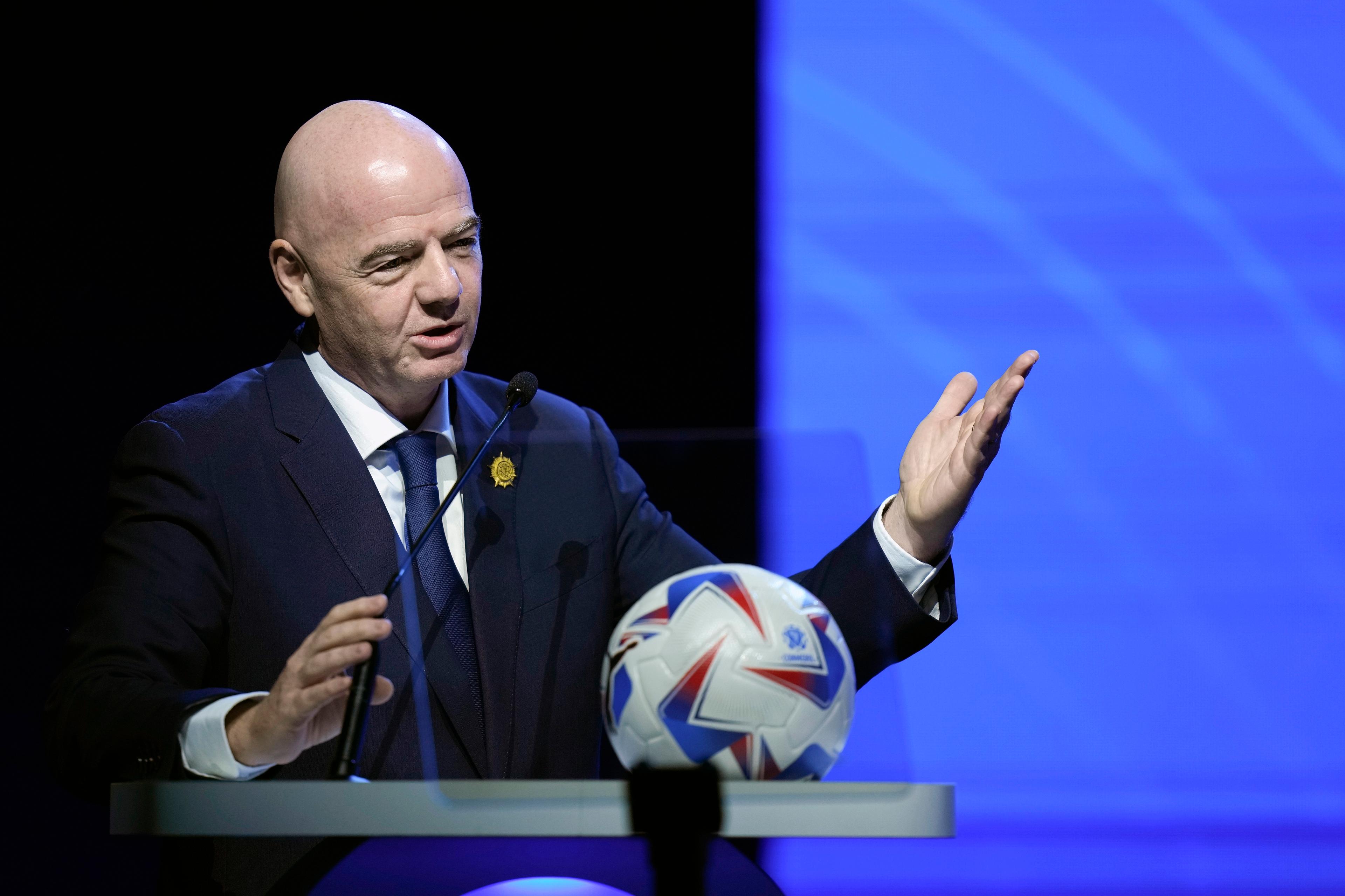 Fifas ordförande Gianni Infantino. Bild från i april. Foto: Jorge Saenz/AP/TT