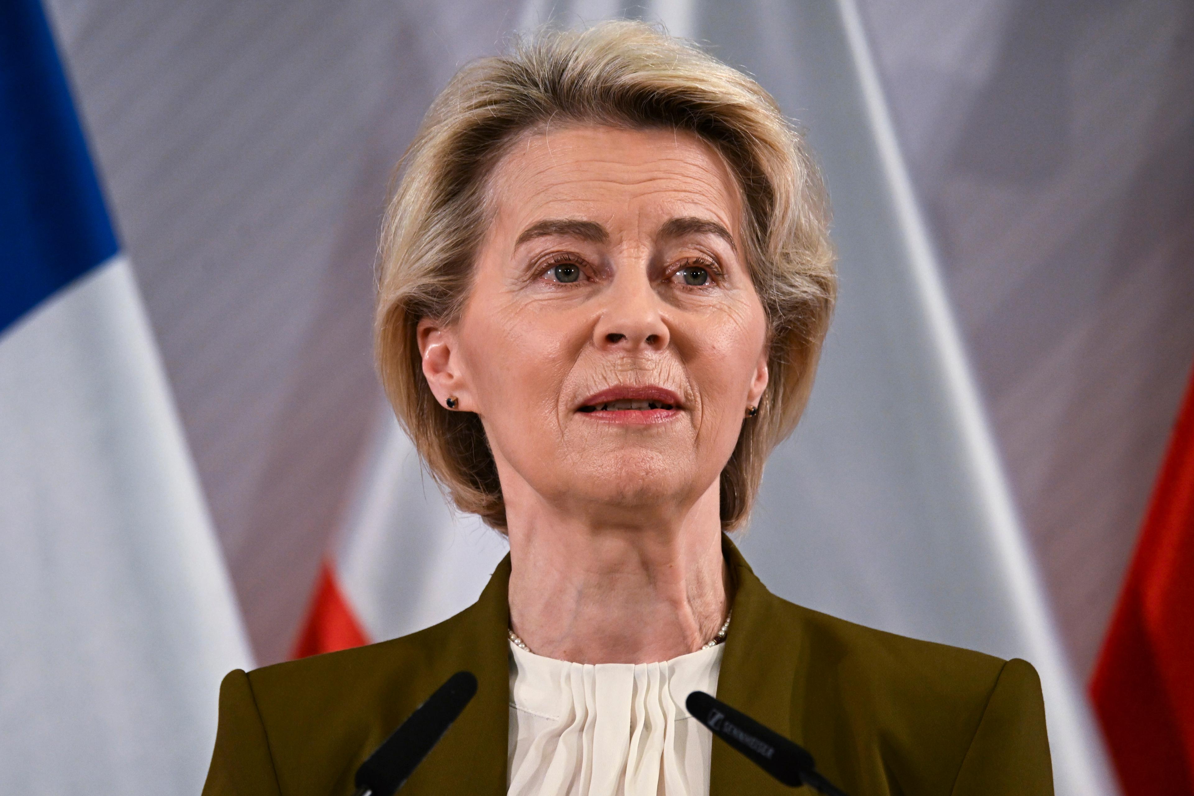 EU-kommissionens ordförande Ursula von der Leyen är positiv till det senaste förslaget om vapenvila i Gaza. Arkivbild. Foto: Jana Rodenbusch/AP/TT