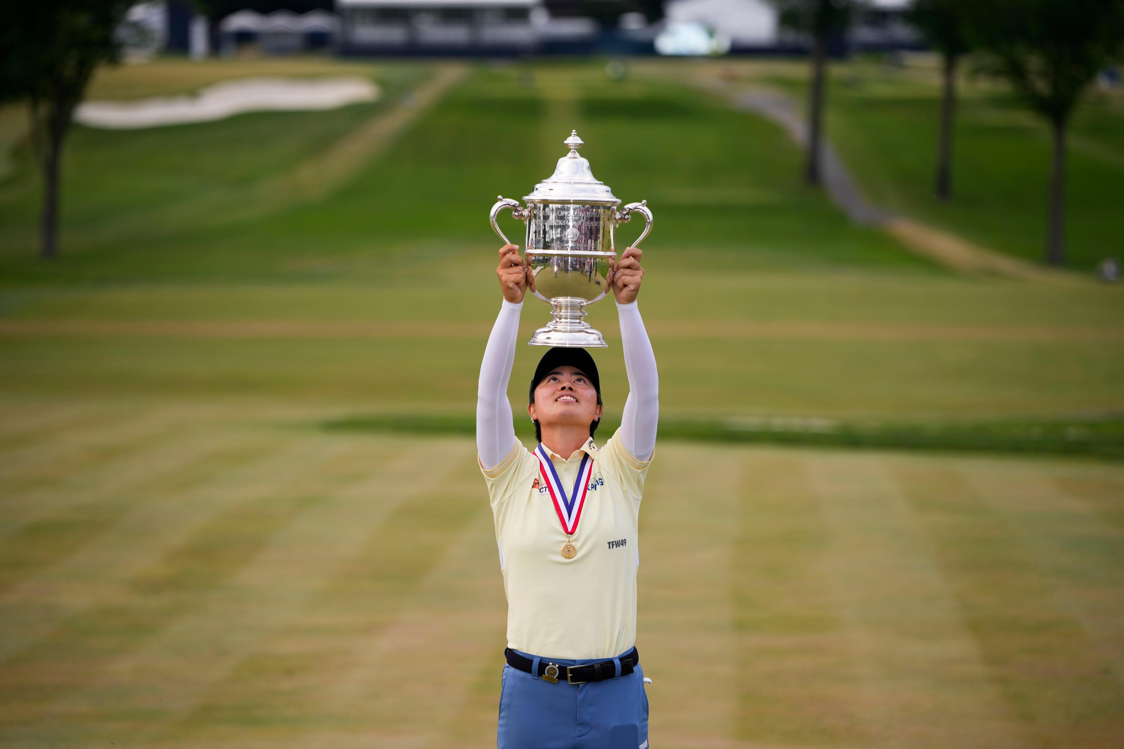 Yuka Saso, Japan, firar efter att ha vunnit US Open. Foto: Matt Slocum/AP/TT