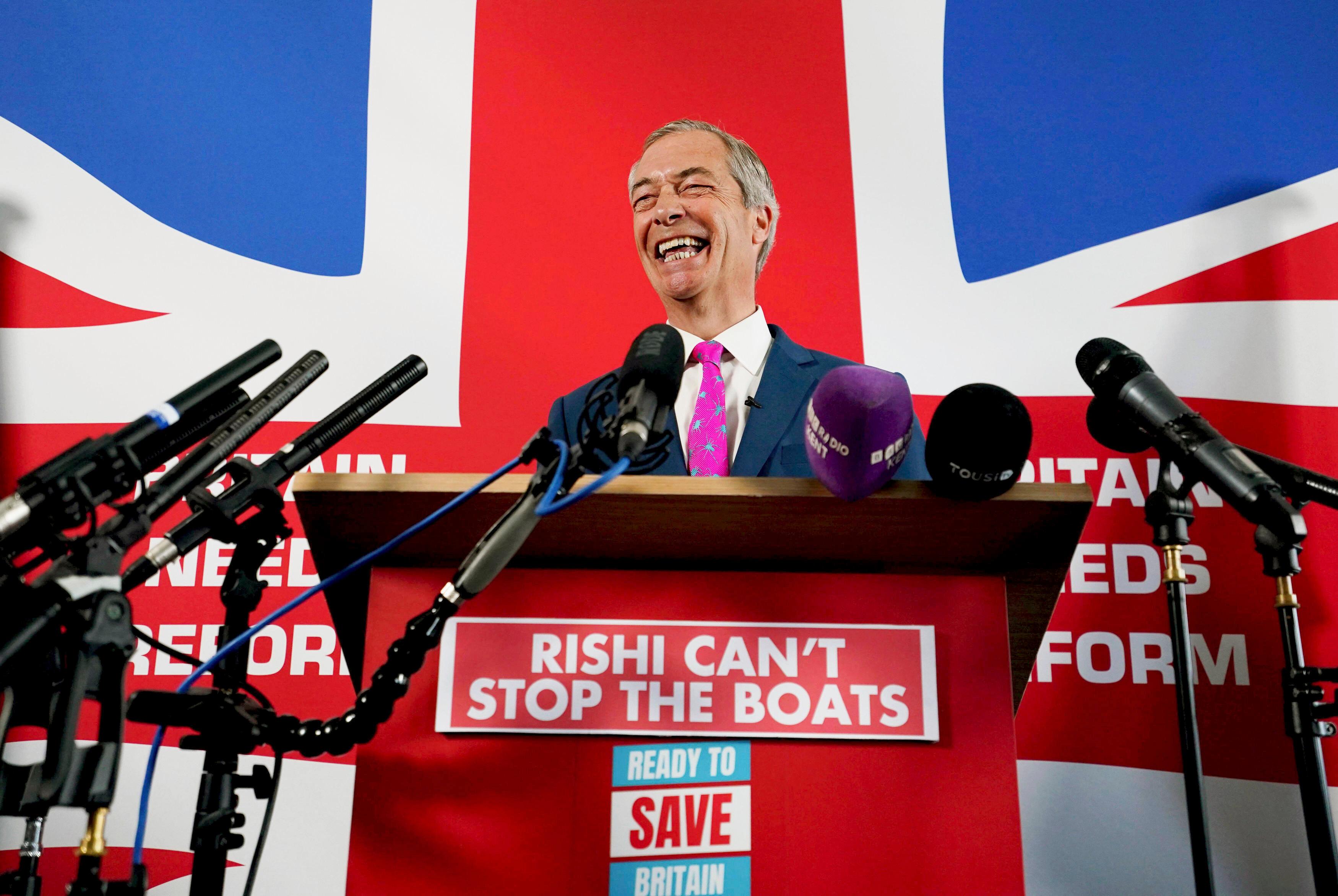 Nigel Farage på en presskonferens i Dover förra veckan. Foto: Gareth Fuller/AP/TT