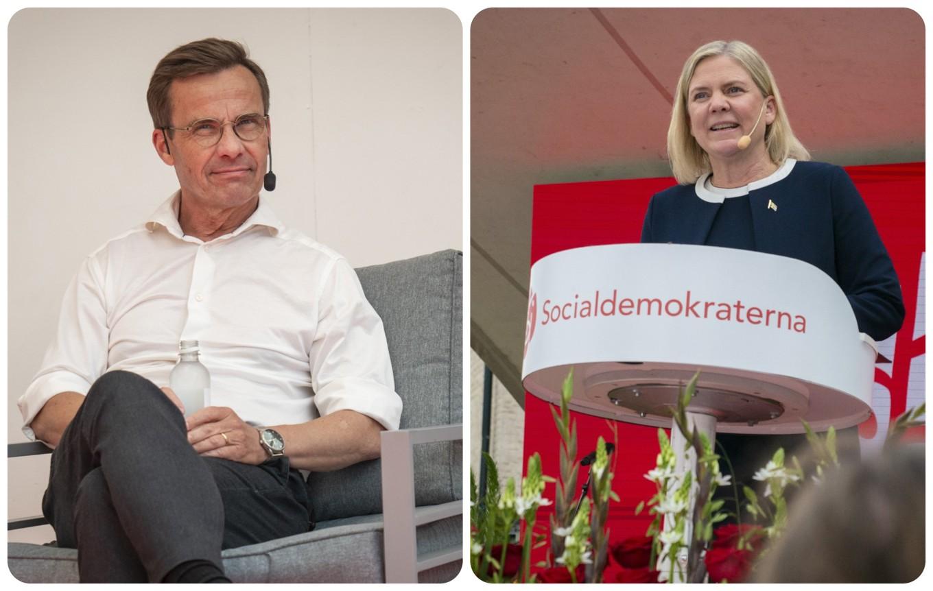 Moderaternas partiledare Ulf Kristersson och Socialdemokraternas ledare Magdalena Andersson. Foto: Bilbo Lantto