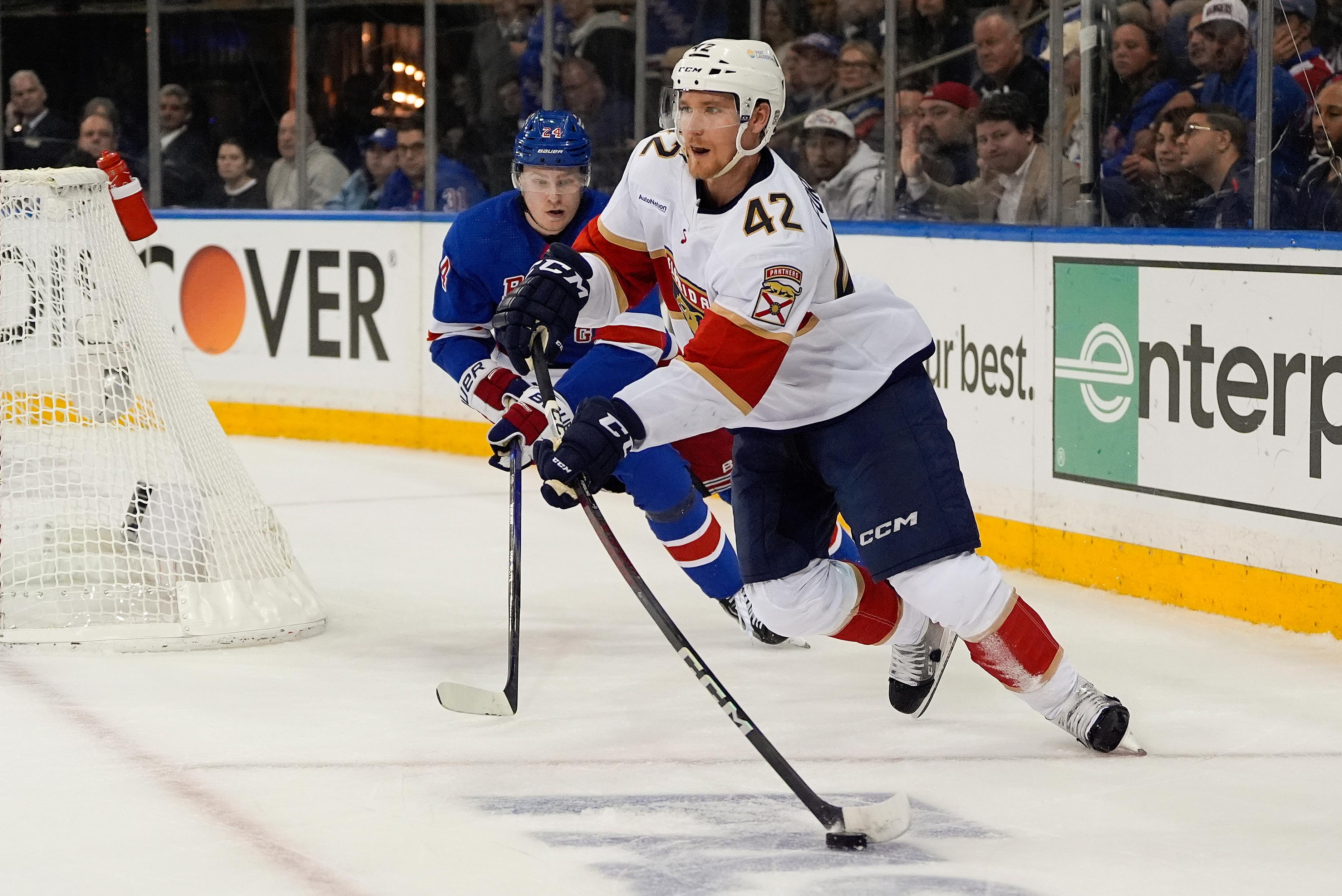 Gustav Forsling har imponerat stort under Stanley Cup-slutspelet med Florida Panthers. Foto: Julia Nikhinson/AP/TT