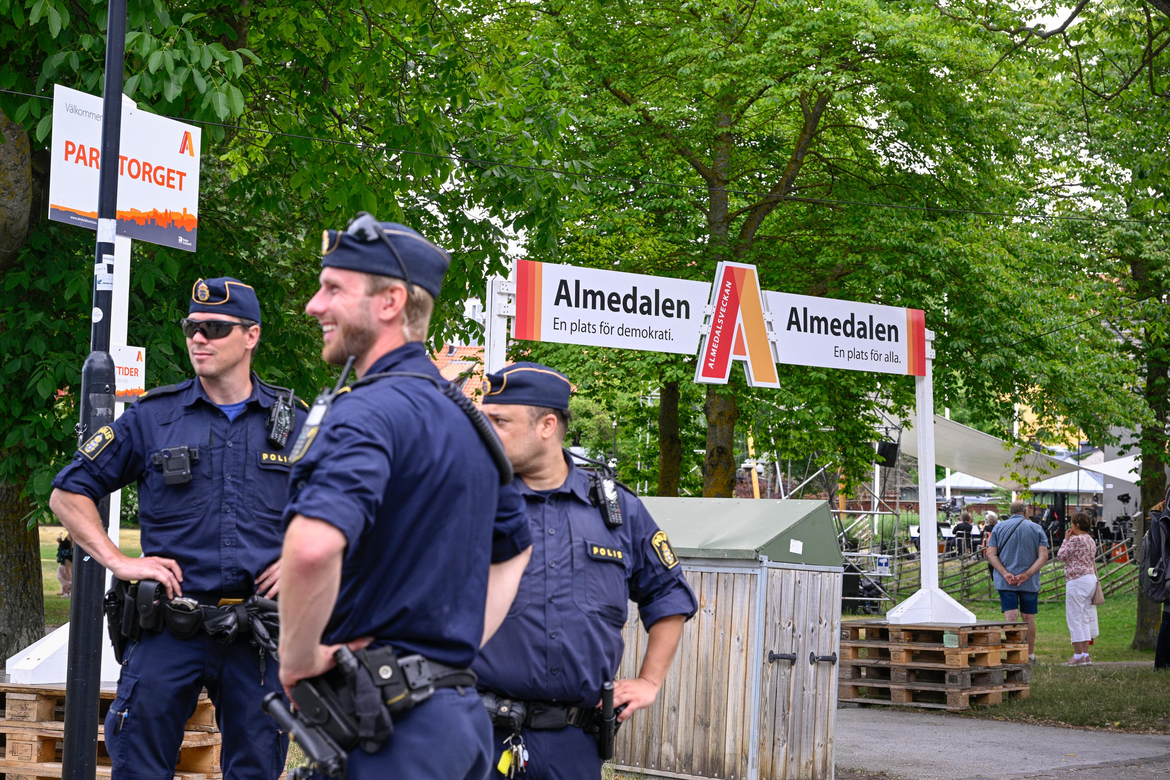 Polisen på plats när Almedalsveckan 2023 inleddes i Visby på Gotland. Arkivbild. Foto: Anders Wiklund/TT