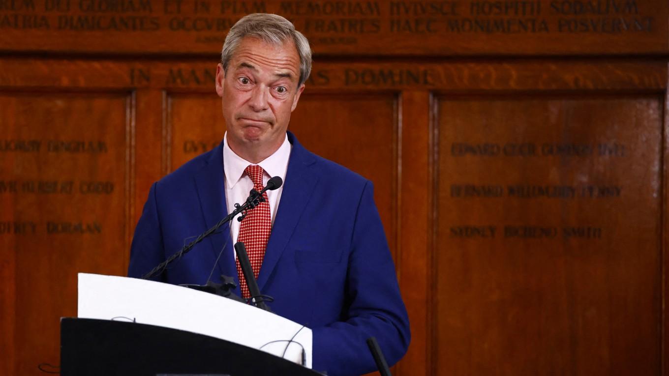 Nigel Farage, ledare för Reform UK talar den 14 juni i London. Foto: Benjamin Cremel/AFP via Getty Images
