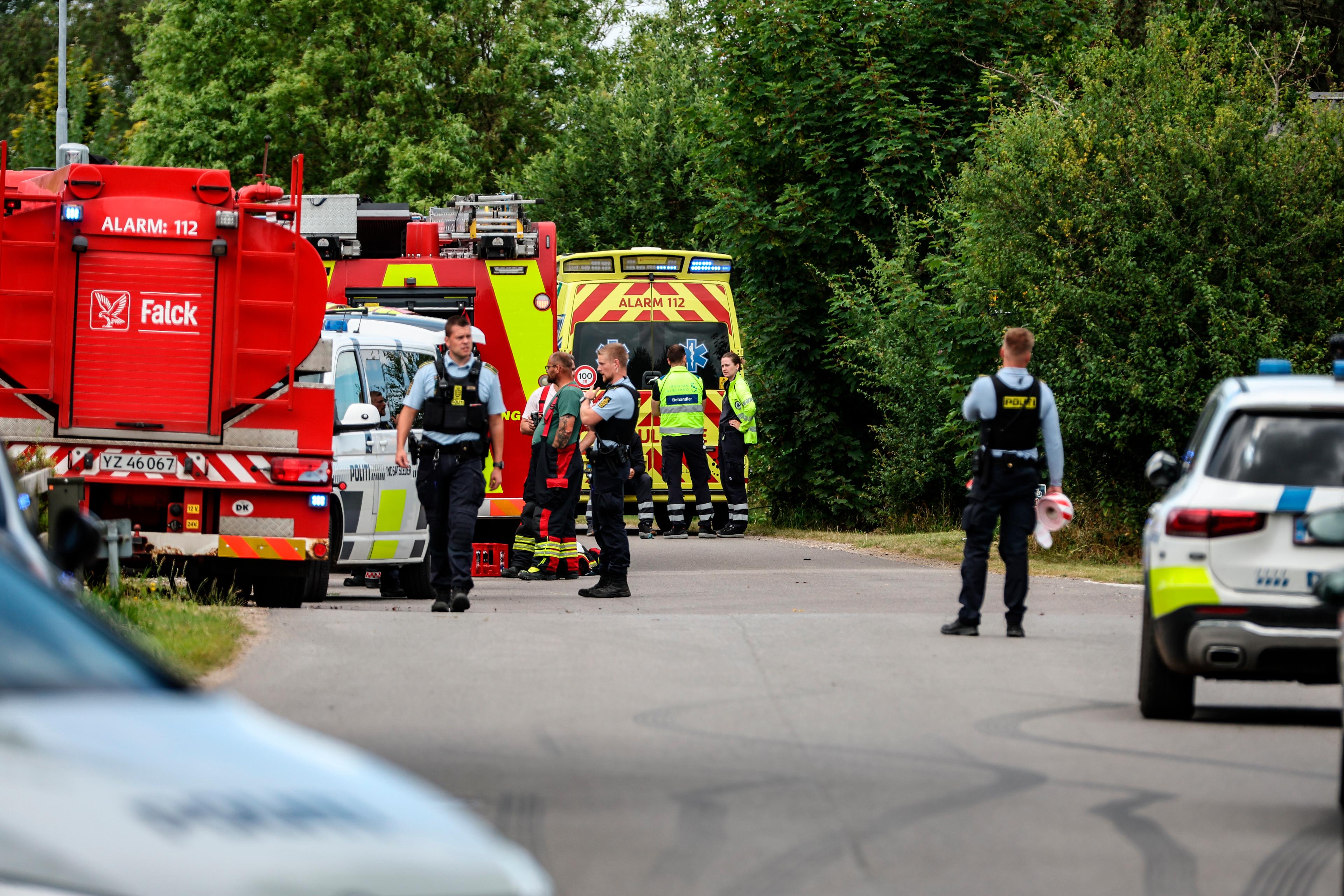 Polis och räddningstjänst på plats efter måndagens dödliga explosion utanför Korsør i Danmark. Arkivbild. Foto: Steven Knaps/Ritzau/TT