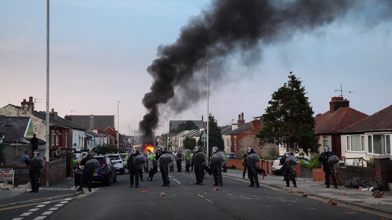 Upplopp uppstod i Southport i Storbritannien den 31 juli. Foto: Getty Images