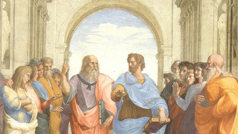 Platon (till vänster) och Aristoteles i den första akademin. Foto: Public Domain