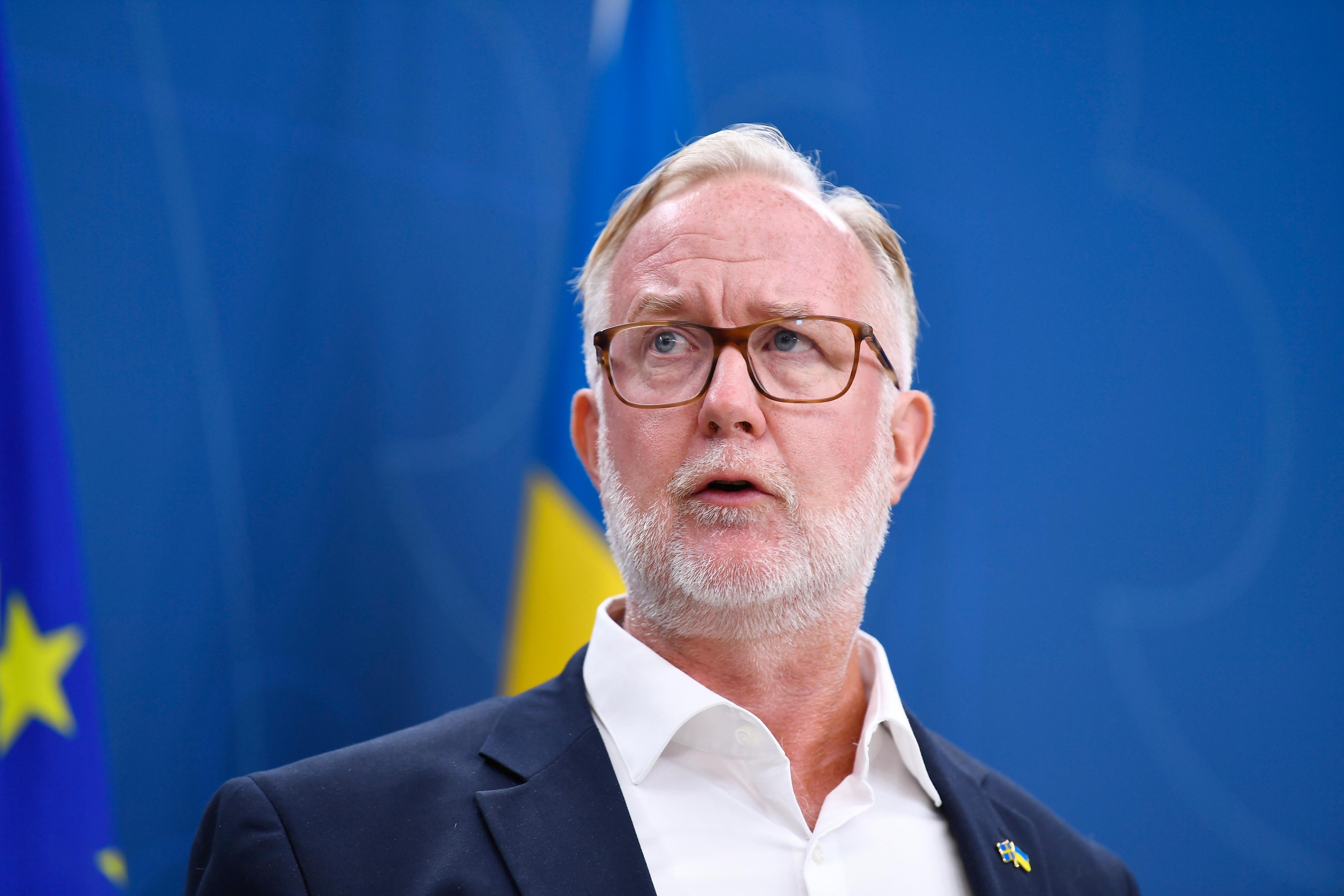 Liberalernas partiledare Johan Pehrson tappar 5 procent i Novus senaste mätning om förtroende hos svenska folket, vilket är det största tappet bland partiledarna i mätningen. Foto: Oscar Olsson/TT