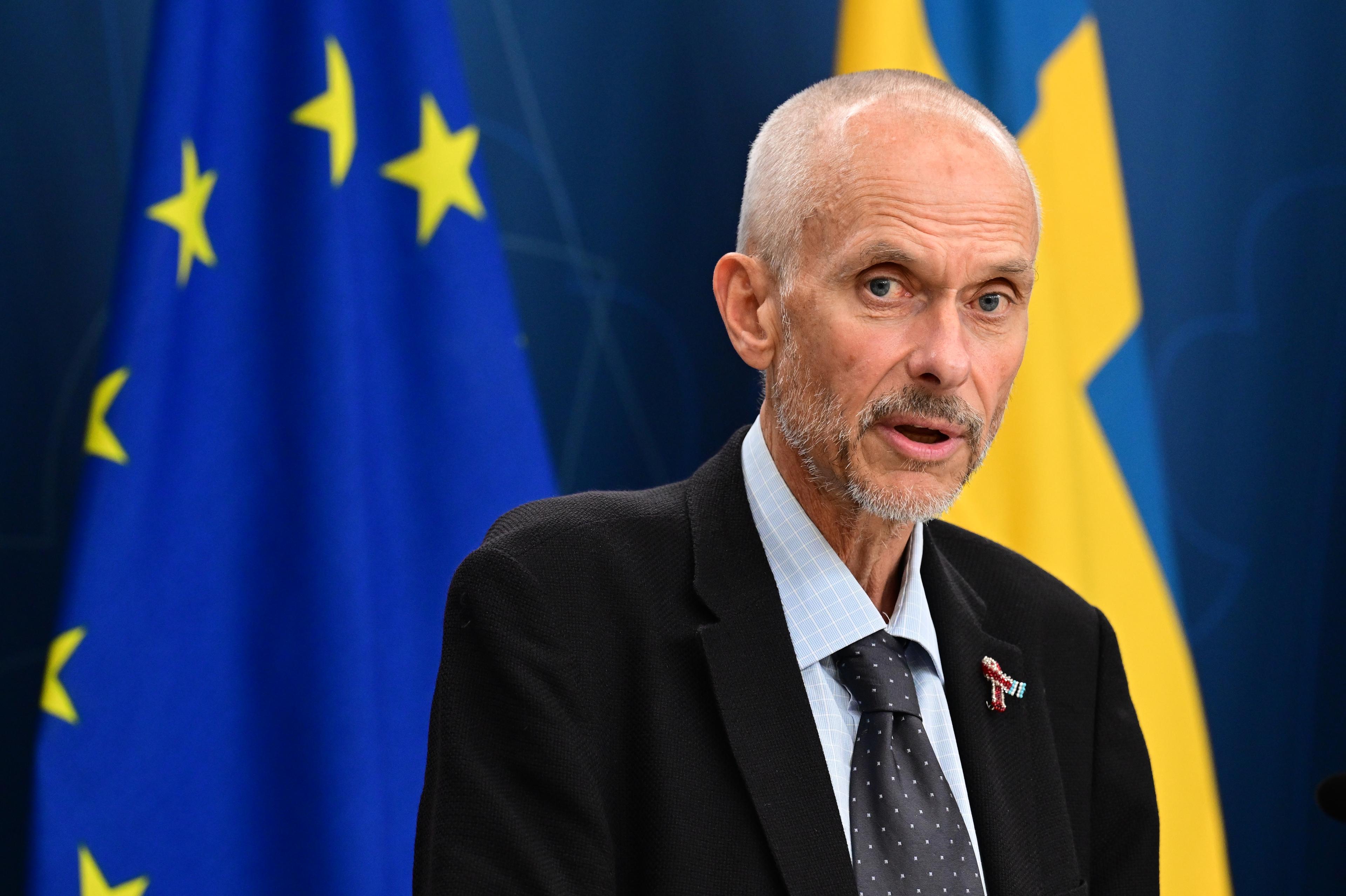 Magnus Gisslén, statsepidemiolog Folkhälsomyndigheten på fredagens pressbrief om mpox. Foto: Jonas Ekströmer/TT