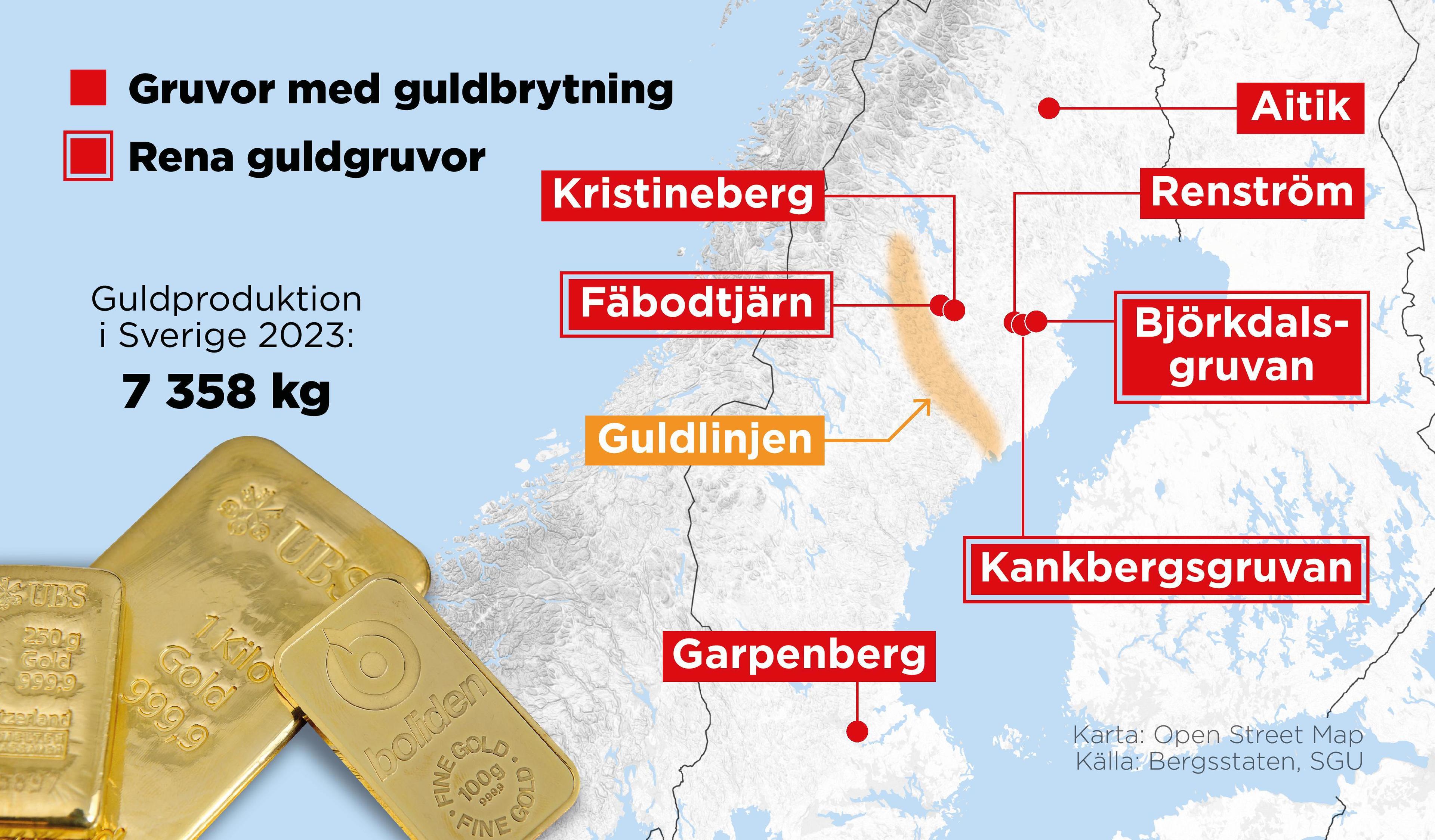 I Sverige finns sju gruvor med guldbrytning varav tre är rena guldgruvor. Foto: Anders Humlebo/TT