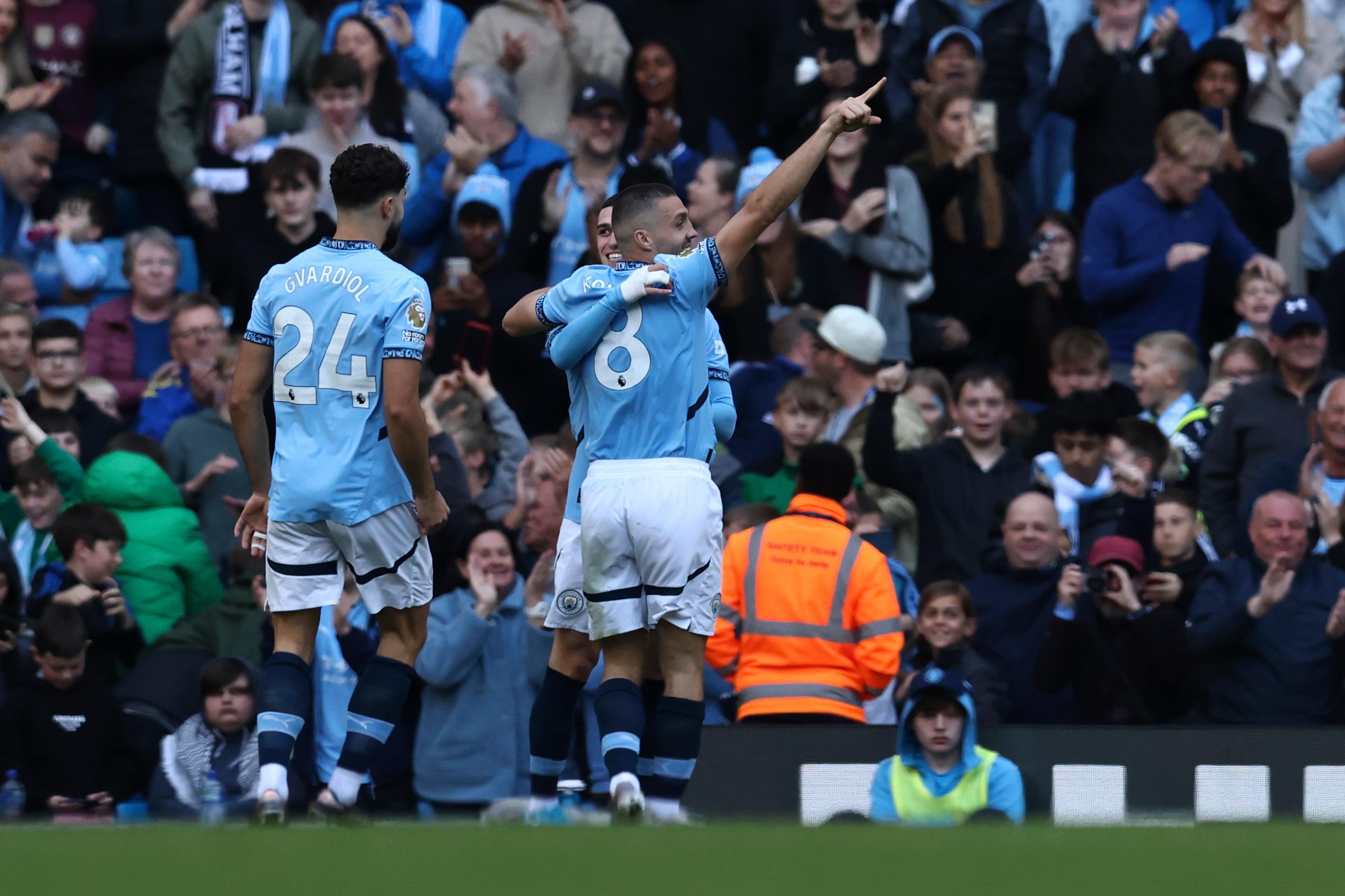 Manchester Citys Mateo Kovacic blev tvåmålsskytt i matchen mot Fulham. Foto: Darren Staples/AP/TT