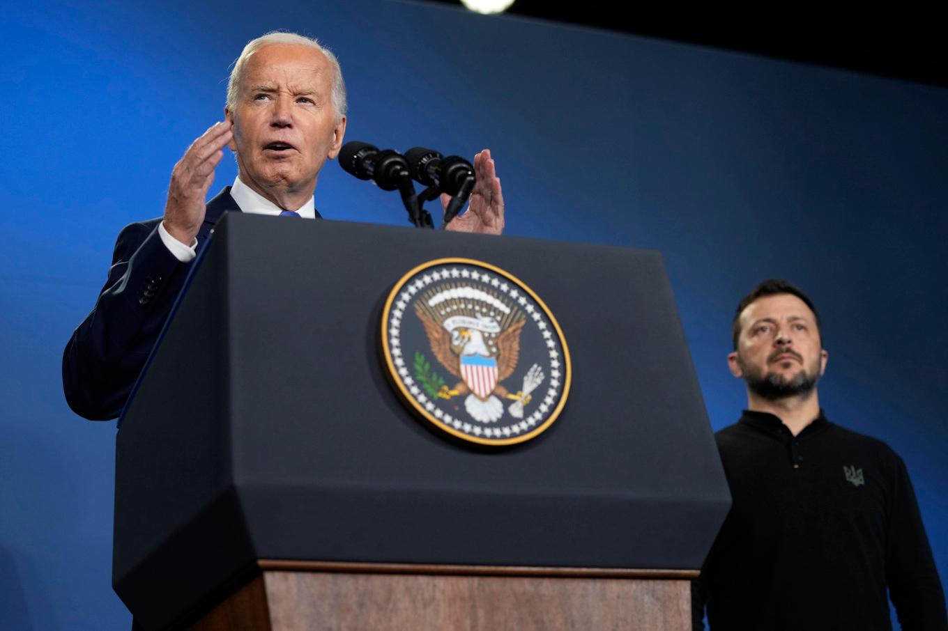 Bilden är från i juli när Zelenskyj gästade Natos toppmöte i Washington. Foto: Susan Walsh/AP/TT