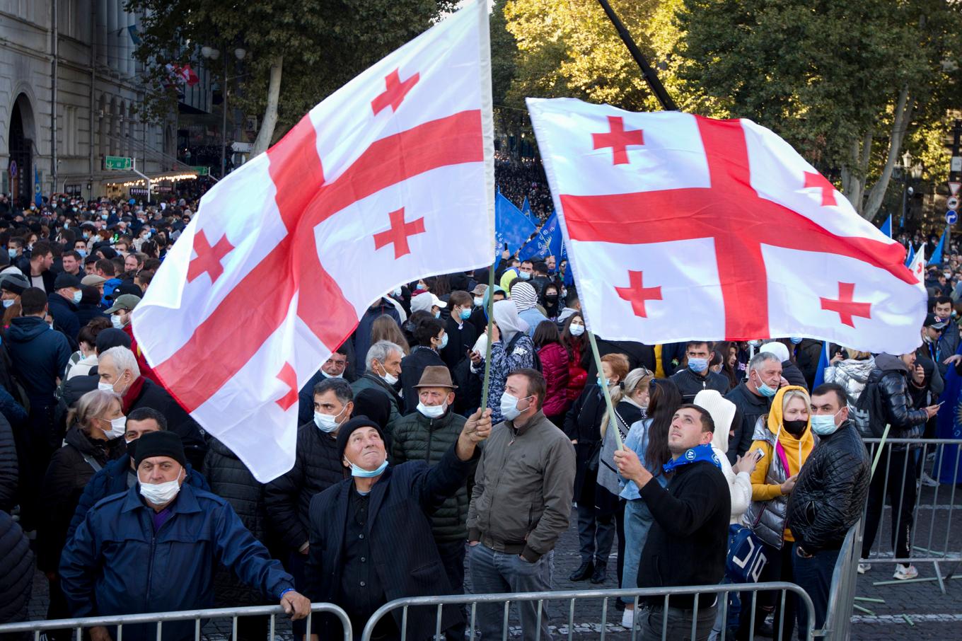 Regeringsvänliga demonstrationer i huvudstaden Tbilisi tidigare i veckan. Arkivbild. Foto: Shakh Aivazov/AP/TT