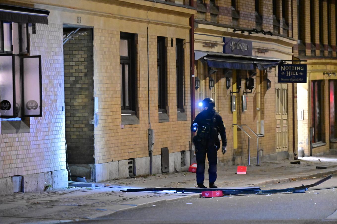 En explosion har inträffat vid en port till ett flerbostadshus på Nordhemsgatan i centrala Göteborg. Foto: Björn Larsson Rosvall/TT