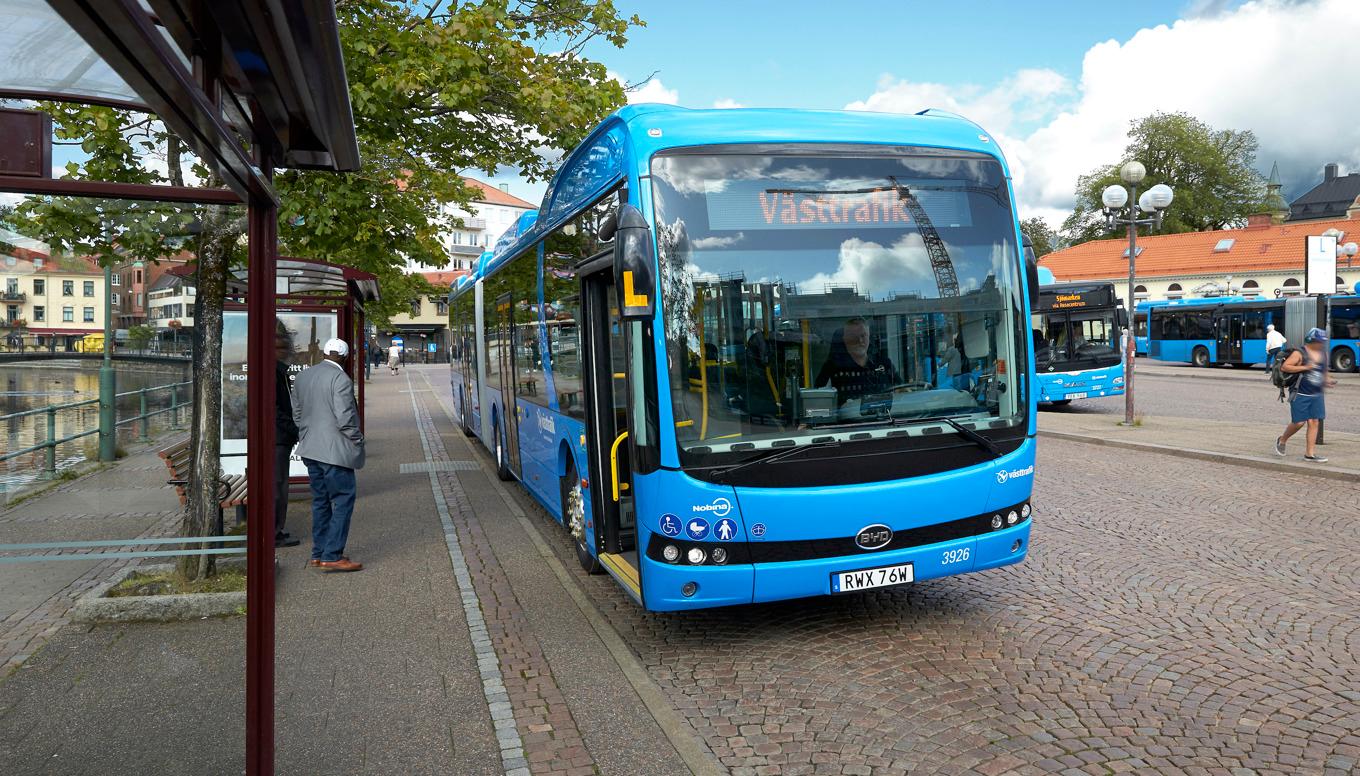 Västtrafik har nära 500 elbussar i drift från olika företag. Av dessa är 41 stycken tillverkade av det kinesiska företaget BYD och ägs av trafikföretaget Nobina. Foto: Thomas Harrysson/Västtrafik