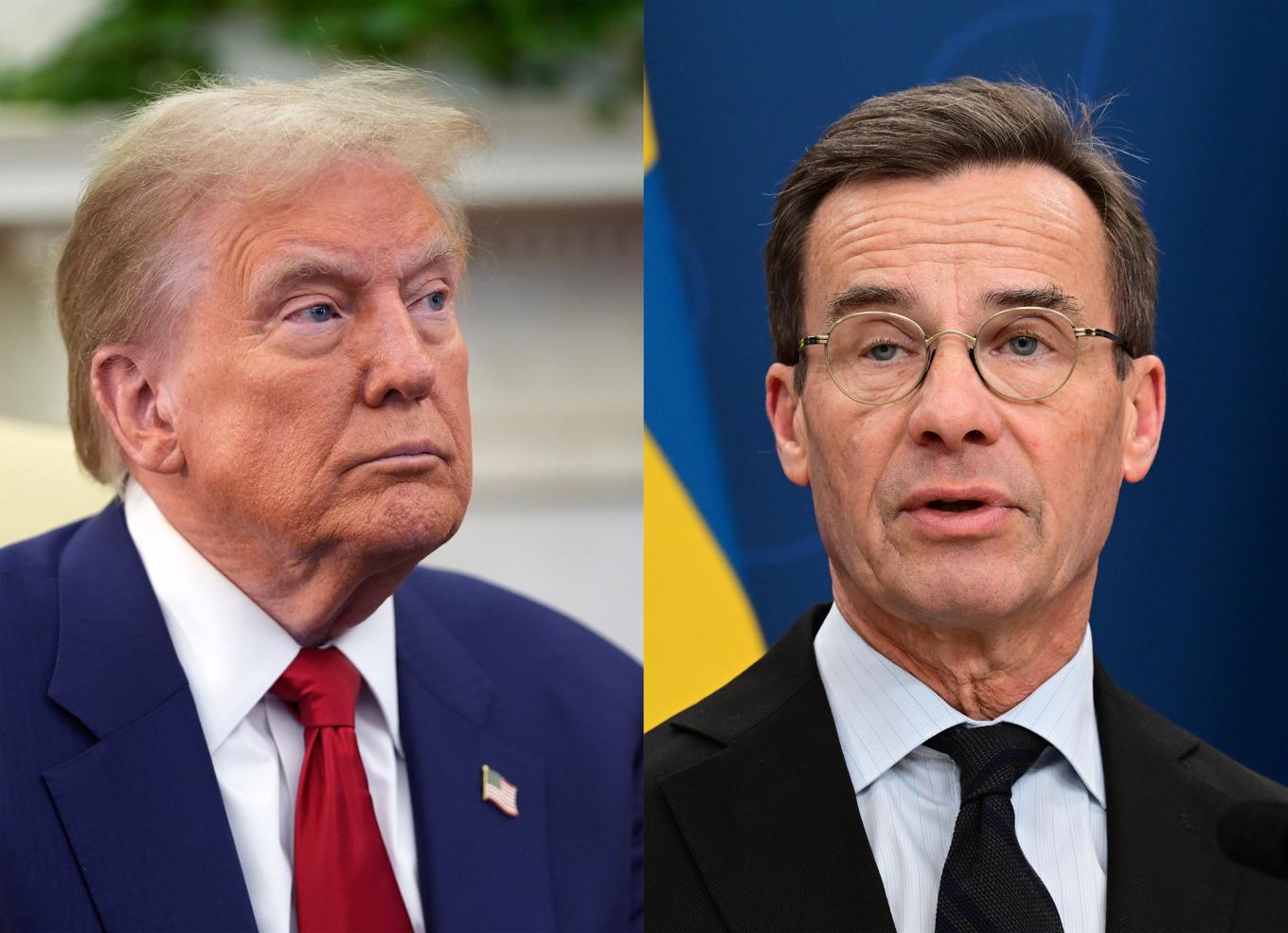 USA:s President Donald Trump och Sveriges statsminister Ulf Kristersson. Arkivbilder. Foto: AP/TT och Jonas Ekströmer/TT